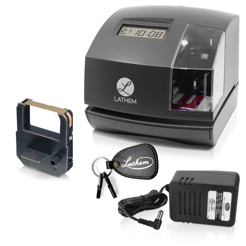 Lathem 1600e Time Clock Punch Machine & Document Stamp, Time Keeping System with Tru-Align Cards (5.7 X 6.3 X 7.2 Charcoal Gray) - Image 1